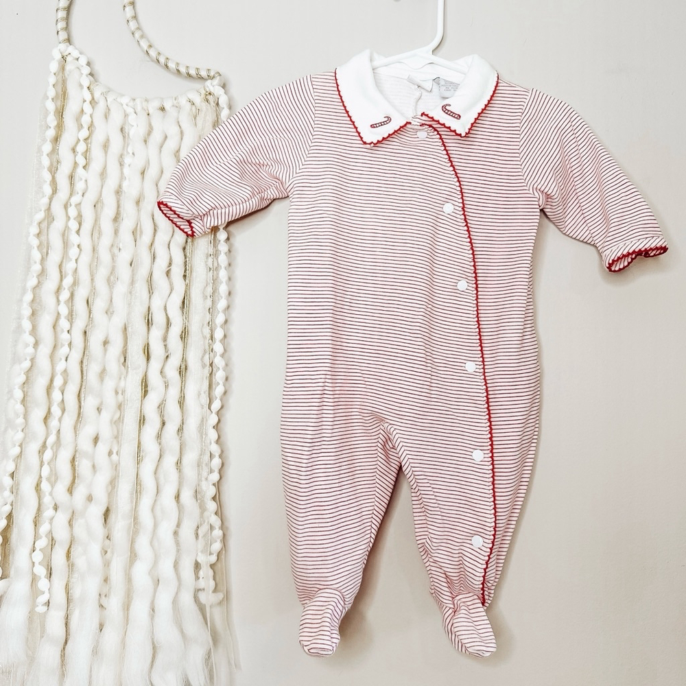 3-6m Parisian Bebe Red Striped Candy Cane Footie